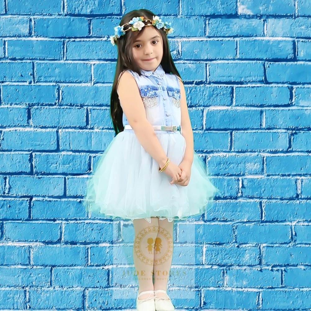 Fashionable Miss Marine Denim Vest Tutu Dress